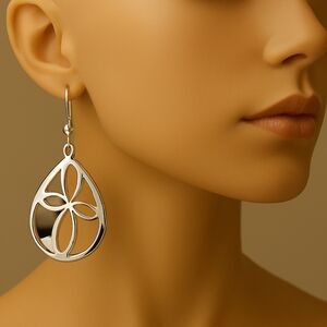 Polished Gold Tone Plate, Silver tone Filigree design Teardrop Earrings - Women